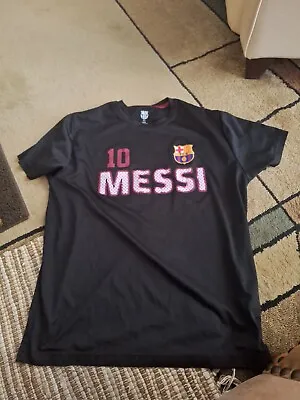 Black LEONEL MESSI  FCB T SHIRT NEW BARCELONA FUTBOL XL/TG Used Clean  • $19.09