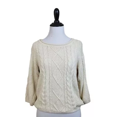 I Love H81 Cream Cable Knit Pullover Sweater Small Holiday Festive Christmas • $19