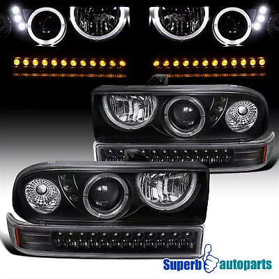 Fits 1998-2004 S10 Blazer Black Projector Halo Headlights+ LED Strip Bumper Lamp • $151.96