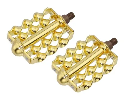 Vintage Bicycle Lowrider Double Flat Twisted Pedals 1/2 In Gold. • $48.89