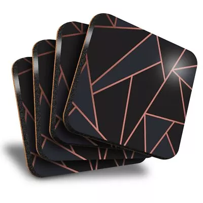 £7.99 • Buy Set Of 4 Square Coasters - Rose Gold Black Art Deco Elegant Pattern  #24121