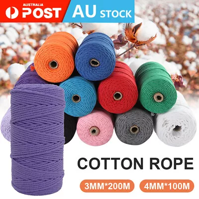 $7.95 • Buy 3mm/4mm Natural Cotton Twisted Cord Craft Macrame Artisan Rope Weaving Wire AUS