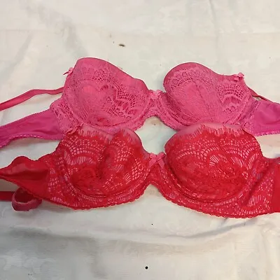 2 X Lot Mimi Holliday Bra 34C -- Pink Red • $39.99