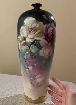 Limoges Vase With Hand Painted Roses  • $900