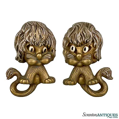 Mid-Century Hollywood Regency Gold Lion Sculptural Wall Hanging Plaques - A Pair • $160