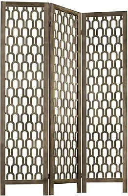 Vintage Brown Wood Decorative 3 Panel Room Divider Screen W/ Cutout Arch Design • $162.99