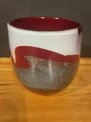 Matthew Buechner Vitrix Hot Art Glass Studio Red White Green Vase/Tall Bowl • $69.99