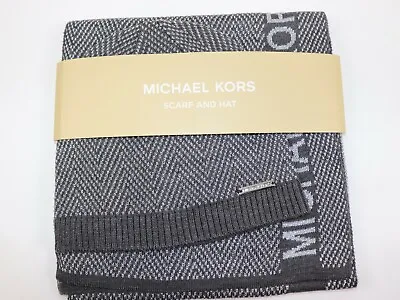 MICHAEL KORS Women's Scarf Hat Gray Silver Metallic LOGO Set $98 NEW • $39.60