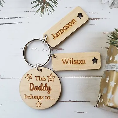 This Daddy Belongs To' Personalised Wooden Keyring Father's Birthday Gift - Ply • £4.99