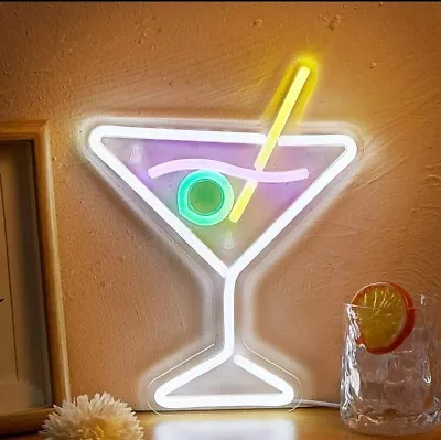 Cocktail Martini Glass Shaped Neon Sign Light Wall / Lounge • $34.99