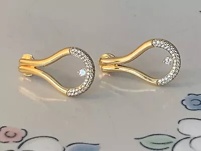 Signed “movado”18k Yellow Gold Diamond Teardrop Post Earrings • $1150