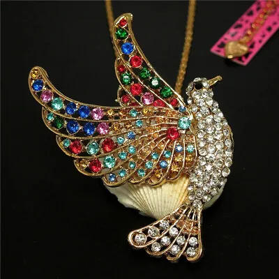 Betsey Johnson Sparkle Crystal Rainbow Wings Gold Pendant Necklace Free Gift Bag • $29.99