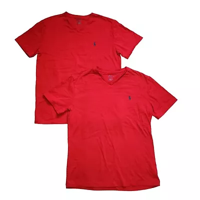 Polo Ralph Lauren T-Shirt Bundle Men Medium M V-Neck Cotton Tee Short Sleeve Red • $13.88
