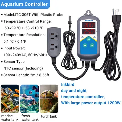 $25.07 • Buy Inkbird Aquarium Thermostats Temperature Controller ITC-306T Waterproof Sensor 