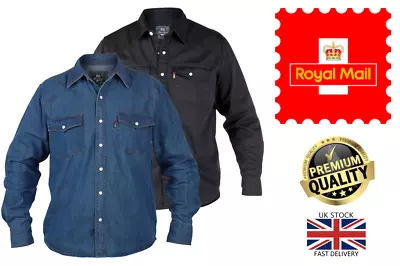 New Duke Quality Men's Blue Black Long Sleeve Casual Western Denim Shirt S-8XL • £27.99