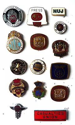 FIFTEEN VINTAGE & LATER PIN BADGES - TRADE UNION RELATED TUC NUM NUJ T And GW • £18.99