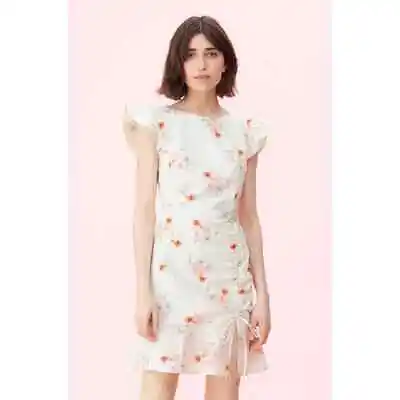 La Vie Rebecca Taylor Medium Catrine Ruched Side Dress Floral Flutter Sleeves • $19.97