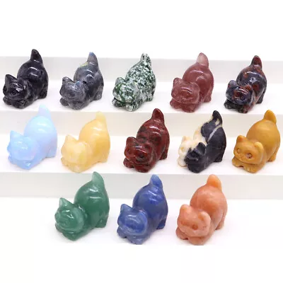 30mm Lazy Cat Statue Natural Stone Carved Healing Crystal Crafts Home Decor Gift • $5.99