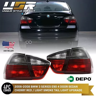 DEPO Euro Cherry Red Light Smoke Rear Tail Light Pair For 06-08 BMW E90 4D Sedan • $175.44