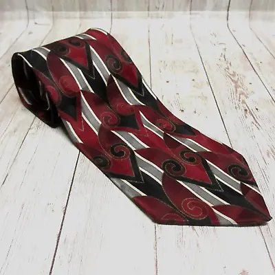 Martin Wong Neck Tie Mens Red Gray Silk Hearts Office Career Valentines • $15.88