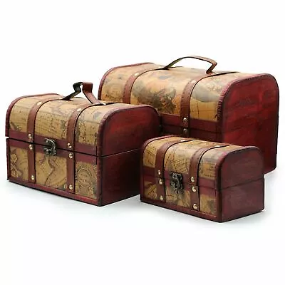 Treasure Chests Old Map Colonial Trunk Set Of 3 Vintage Storage Box • £38.70