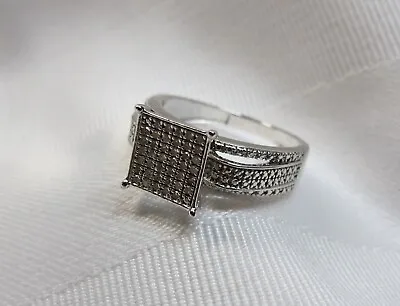 New 0.25 CTW Diamond Micro-Pave Diamond Square-Setting Ring Sterling Silver Band • $269.99