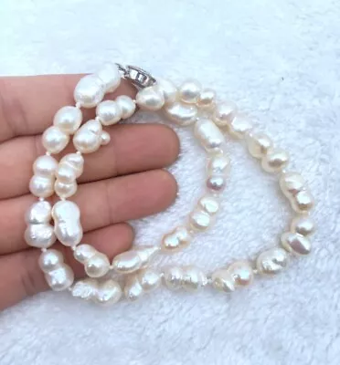 HUGE 12X15MM Natural South Sea White Mabe Gourd Pearl Necklace 18  • $19.99