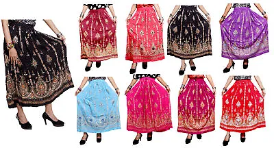 Indian Multi Tie Dye Yoga Women's Sequined Crinkle Broomstick Gypsy Long Skirts • $20.39