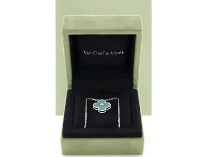 Van Cleef Arpels Vintage Alhambra Necklace 18K WG Celadon Green Diamond COA • $1