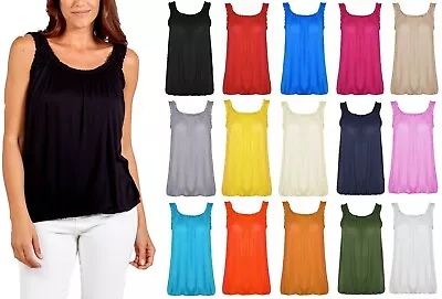 Women Vest Top Loose Fit Elasticated Waist Sleeveless Casual Summer Tank T-Shirt • £8.99