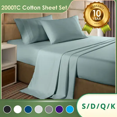 2000TC Egyptian Cotton Bed Flat Fitted Sheet Set Single/Double/Queen/King Size • $27.99