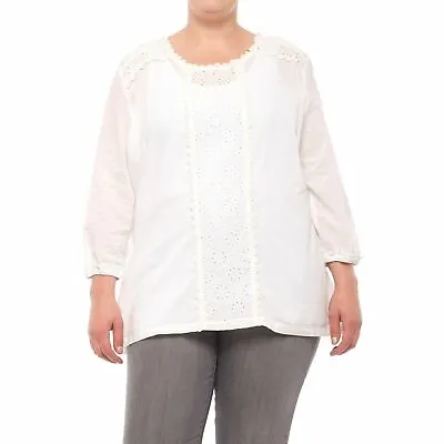 £17.78 • Buy North River Womens Plus Size 3X White Cotton Crochet Voile 3/4 Sleeve Top Shirt