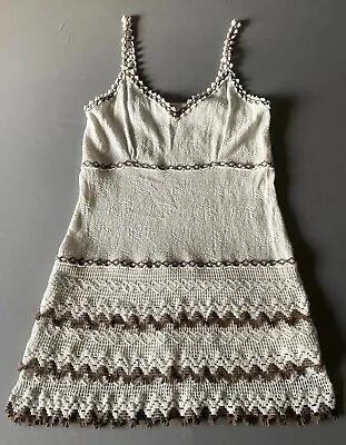 Farella Peruvian Vintage Women Y2K 90s Cream Crochet Spaghetti Strap Dress Sz M • $79.99