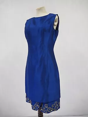 £12 • Buy True Vintage 1960s Jewel Blue Silk Embellished Cocktail Dress Carnegie 12