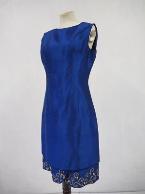 £12 • Buy True Vintage 1960s Jewel Blue Silk Embellished Cocktail Dress Carnegie 12