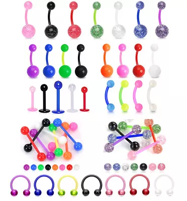£1.95 • Buy Bioflex Belly Bar Labret Ear Studs Straight Barbells Glitter 