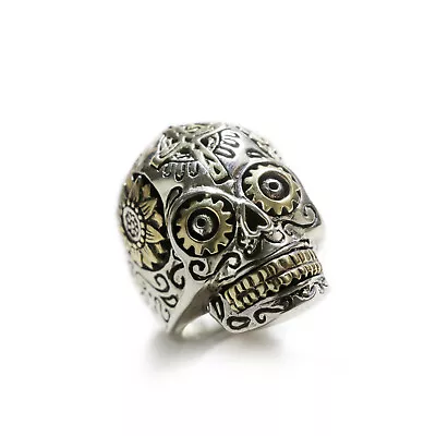 Skull Sugar Mexican Biker Ring Sterling Silver 925 Gothic Cross Huge Motorcycle • $85