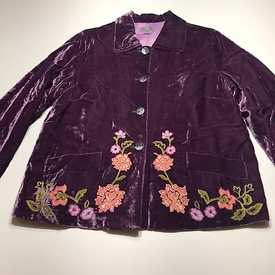 J. Jill Jacket Womens Large Purple Plush Velvet Embroidered Flower Lined Blazer • $24.99