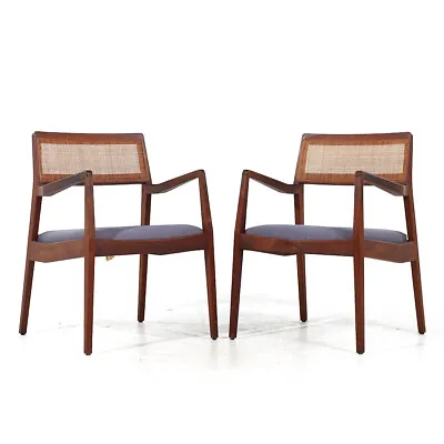 Jens Risom Mid Century Walnut And Cane Playboy Chairs - Pair • $2347