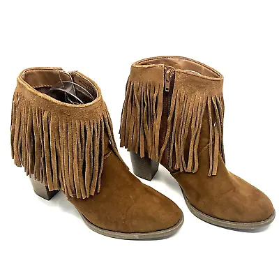 Mossimo NEW Brown Fringe Side Zip Heel  Ankle Boot Womens Bootie SZ 8 • $39.78