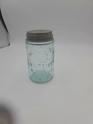 Vtg Aqua Pint Mason's Jar Patent Nov 30th 1858 Hero Cross Ball Zink Lid  • $29.95