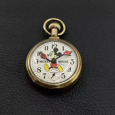 Bradley Disney Mickey Mouse Train Pocket Watch Gold • $149.63