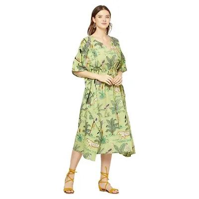 Indian Cotton Green Tiger Printed Kaftan Dress Women's Clothing Kaftan Dress AU • $33.75