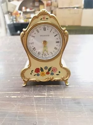 Vintage Splendid Flowered Gold Trim Beige Alarm Desk Clock Musical Germany 1474 • $19.99