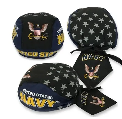 Biker Headwrap Danbanna Deluxe Du-Rag Cap Doo Rag Bandana USN Navy Military • $11.55