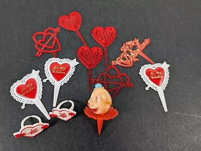 12 Vintage Cupcake Picks Valentines Day Red Hearts Rings Cake Decor Holiday • $10