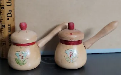 Vintage Wooden FLORAL Salt And Pepper Shakers Set • $8.50