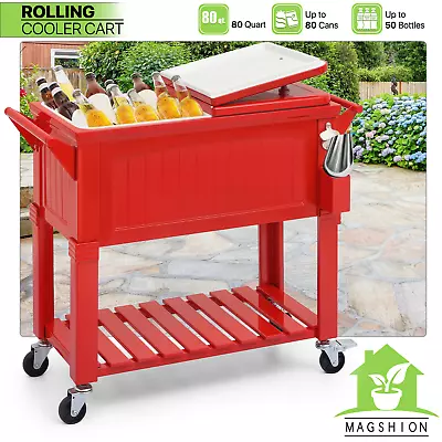 80 Qt Outdoor Rolling Cooler Cart[ICE SCOOP+BOTTLE OPENER]Camping Ice Beer Chest • $228.99