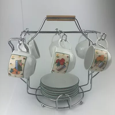 Schlob Amberg Weiden Bavarian Studio Porzellan Tea Pot Shape Rack Cup Saucer Set • $79.99