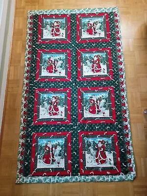 Vintage Handmade Christmas Quilt Santa Raindeer And Polar Bear • $79.99